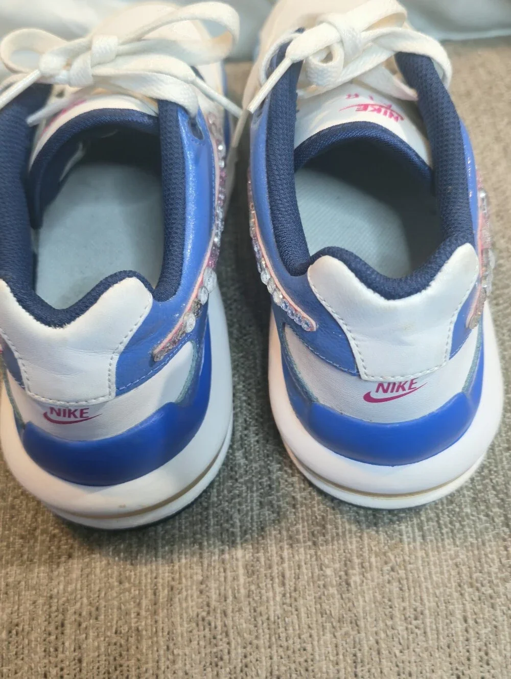 Nike Air Max Youth 6Y White & Royal Blue Rhinestone Swoosh Sneakers ✨